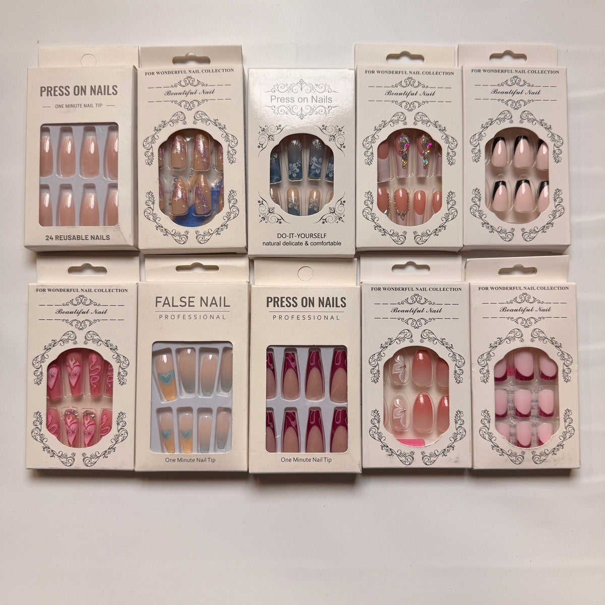 Lot of 10 Pack of 24 New False Press On Nails Assorted Designs and Colors №N42