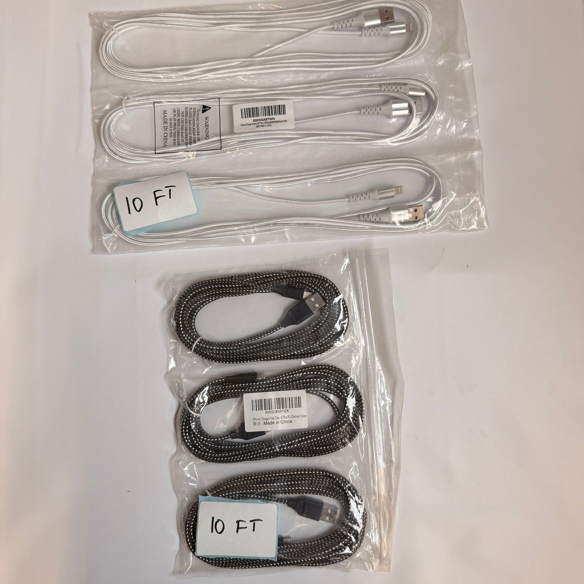 Lot of 6 Braided USB-A to Lightning Fast Charging Cables 10ft