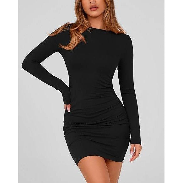MSRP $39 BTFBM Womens XS Black Spring Fashion Long Sleeve Boat Neck Mini Dress
