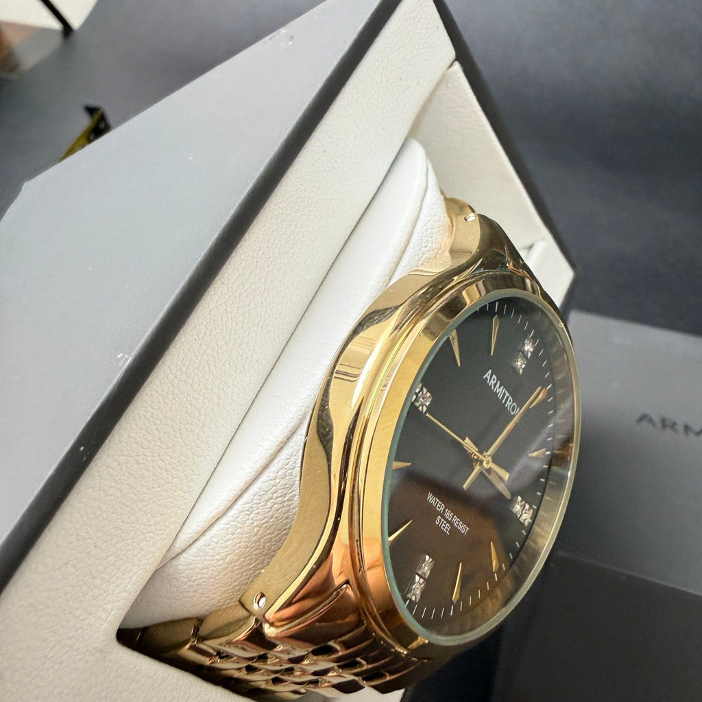 Armitron 20/5522GP Men's Crystal Accented Gold Tone Bracelet Watch New Battery