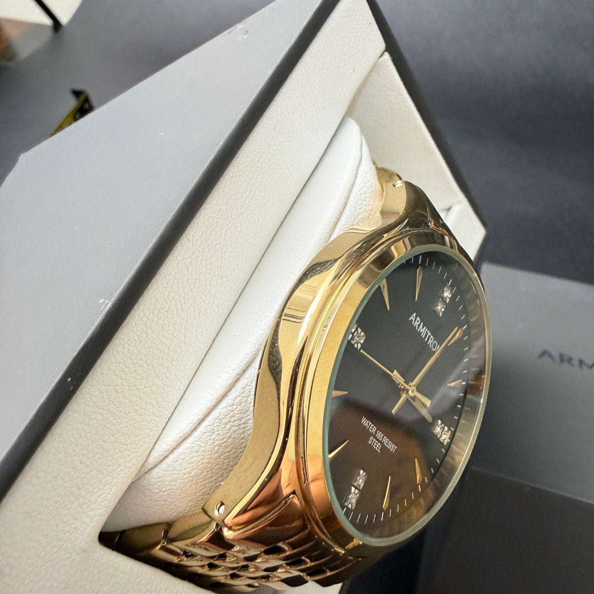 Armitron 20/5522GP Men's Crystal Accented Gold Tone Bracelet Watch New Battery