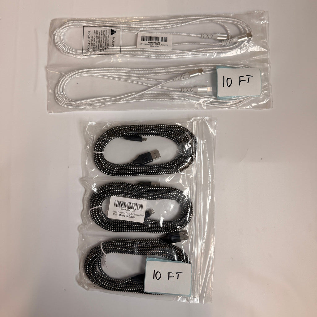 Lot of 5 Mixed Braided USB-C & USB-A to Lightning Fast Charging Cables 10ft