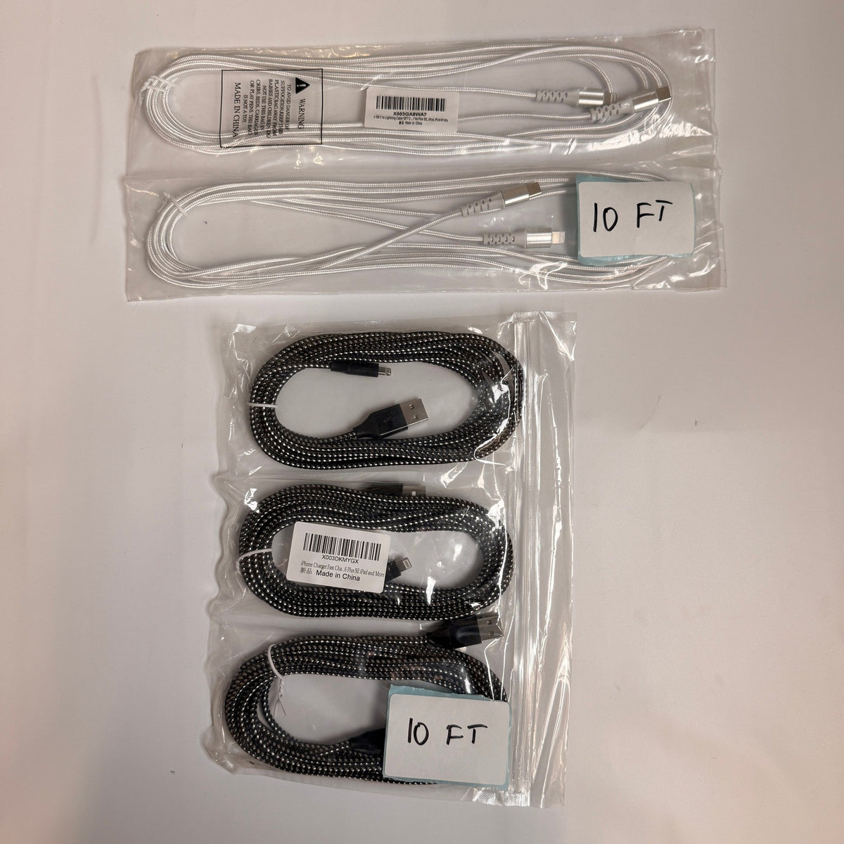 Lot of 5 Mixed Braided USB-C & USB-A to Lightning Fast Charging Cables 10ft