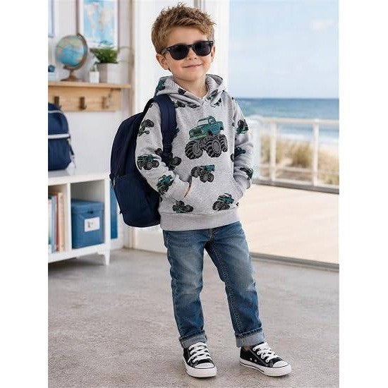 MSRP $20 NUBEEHOHO Toddler Boy 4T Grey/Green Truck Hoodie Sweatshirt Pullover