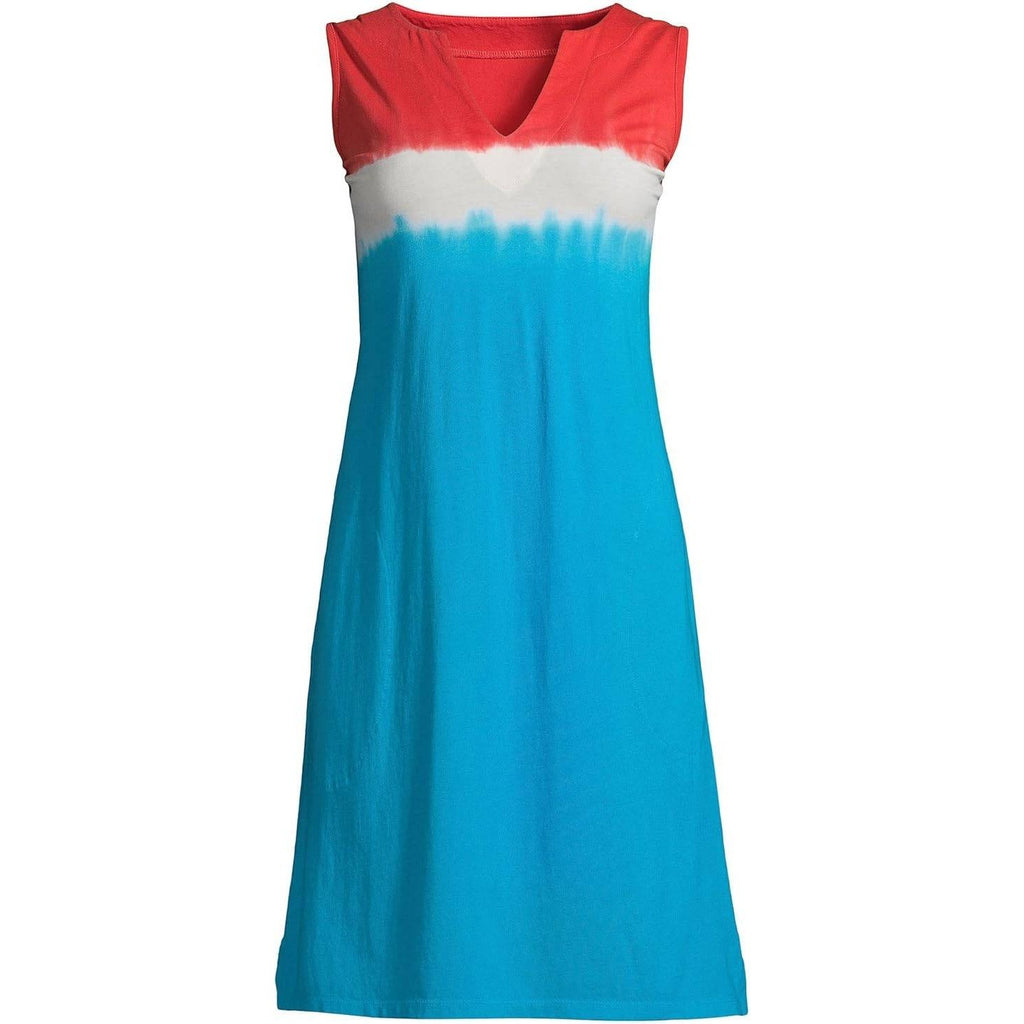 Lands' End Women's S Cotton Jersey Tunic Dress Cover-up Compass Red/Turquoise Om