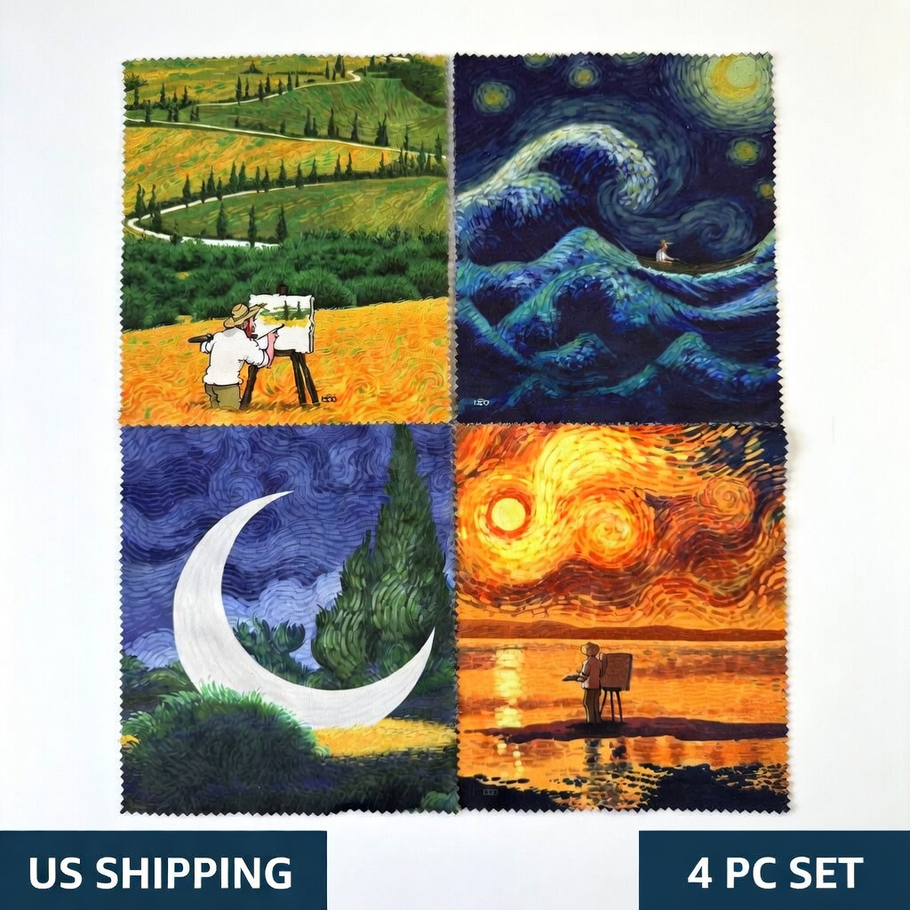 Set of 4 Van Gogh Starry Night Art Microfiber Cleaning Cloths