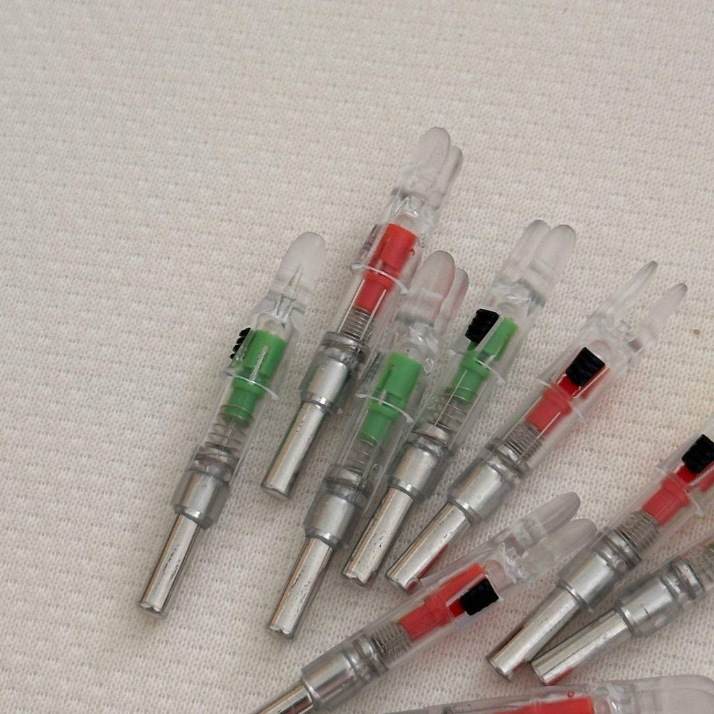 Set of 9 S LED Red Green Lighted Nocks for Arrows 0.244"/6.20mm On/Off Switch