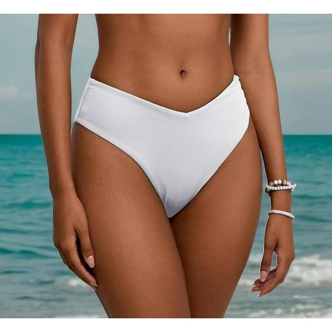 MSRP $25 geluboao Women's White L Bikini Bottom Sexy V Cut High Cut Swimsuit Hi