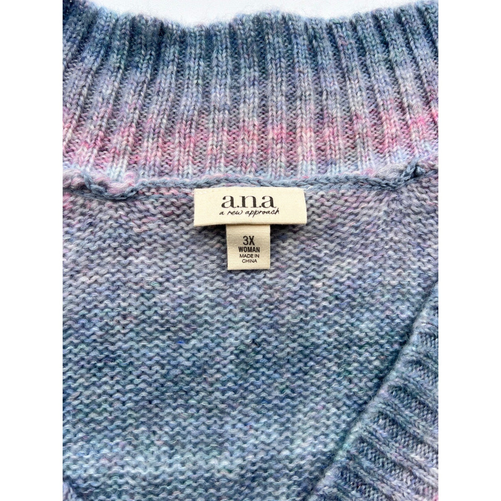 NWT A.N.A Women's Size 3X Ombre Knit Sweater Blue Space Dye MSRP $39 V-Neck Ca