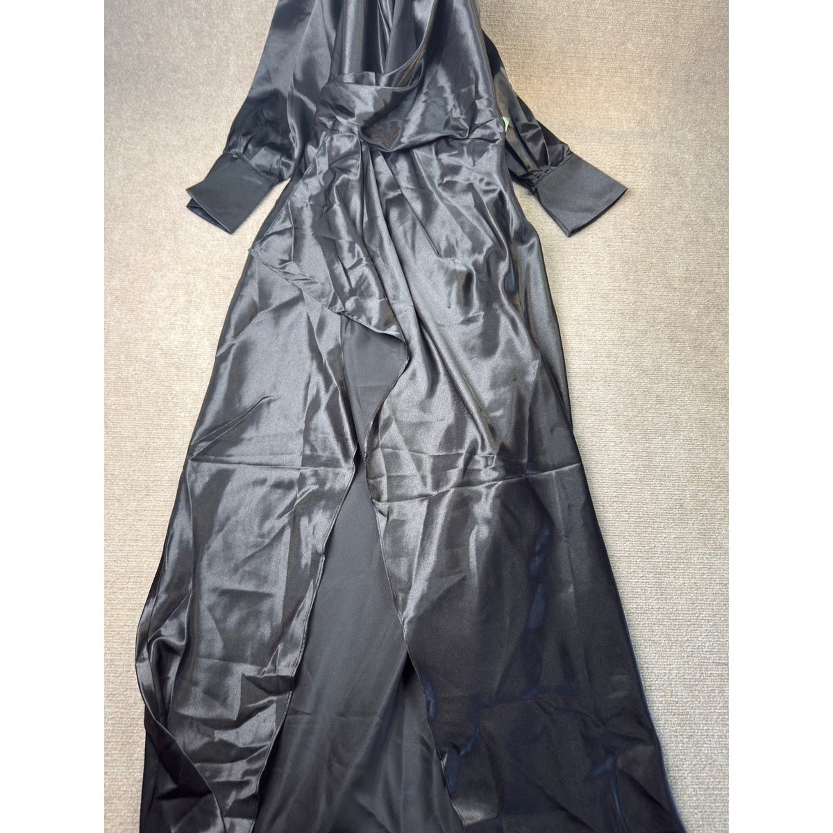 MSRP $120 DJ Jaz Womens 12 Black Long Sleeve Satin Evening Gown Long Dress