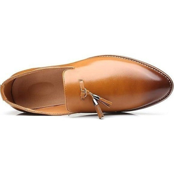 Santimon Men's US 7 Tan Classic Plain Tassel Loafers Casual Slip On Shoes