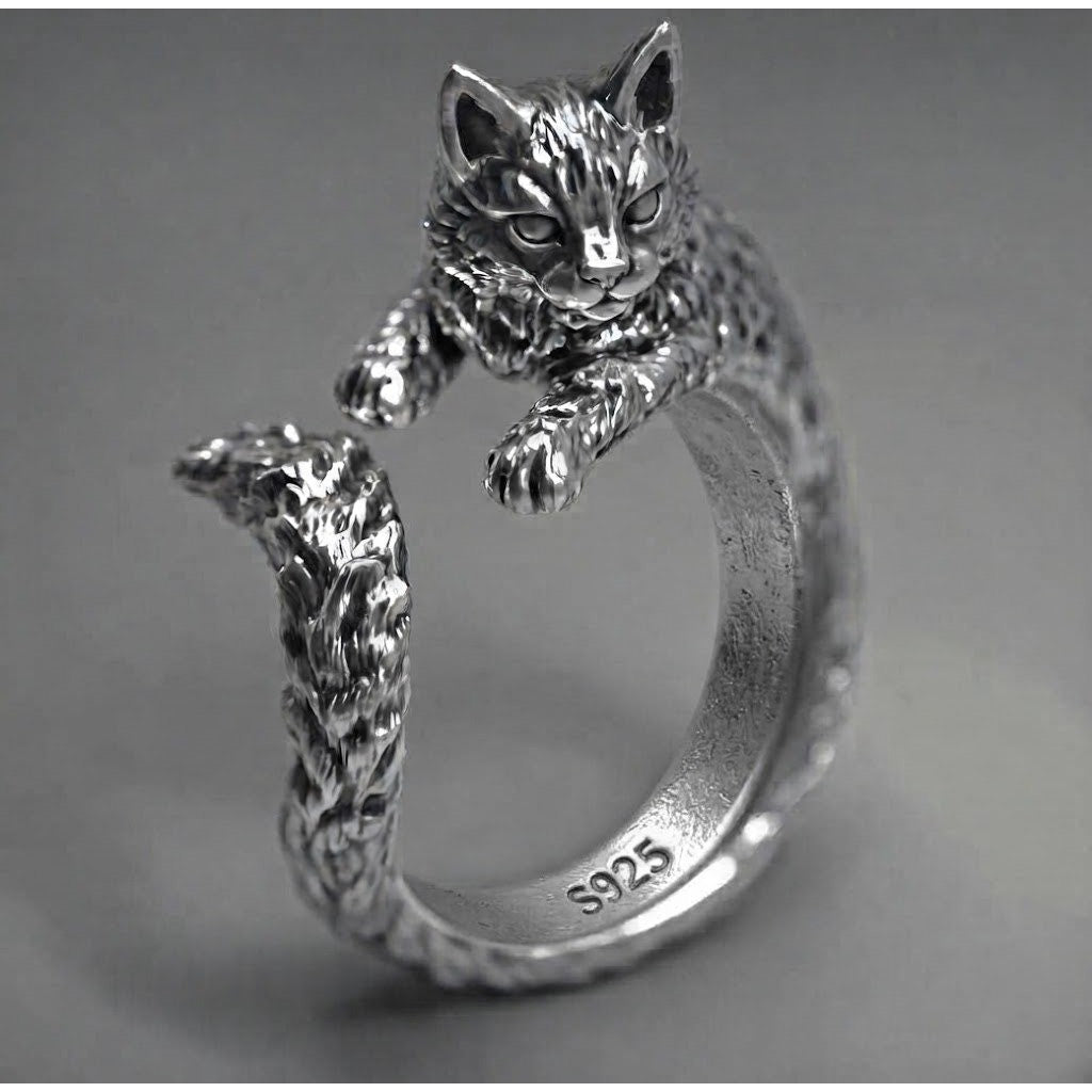 Cat Kitten Ring 925 Sterling Silver Womens Vintage Gothic Punk Jewelry Size 6