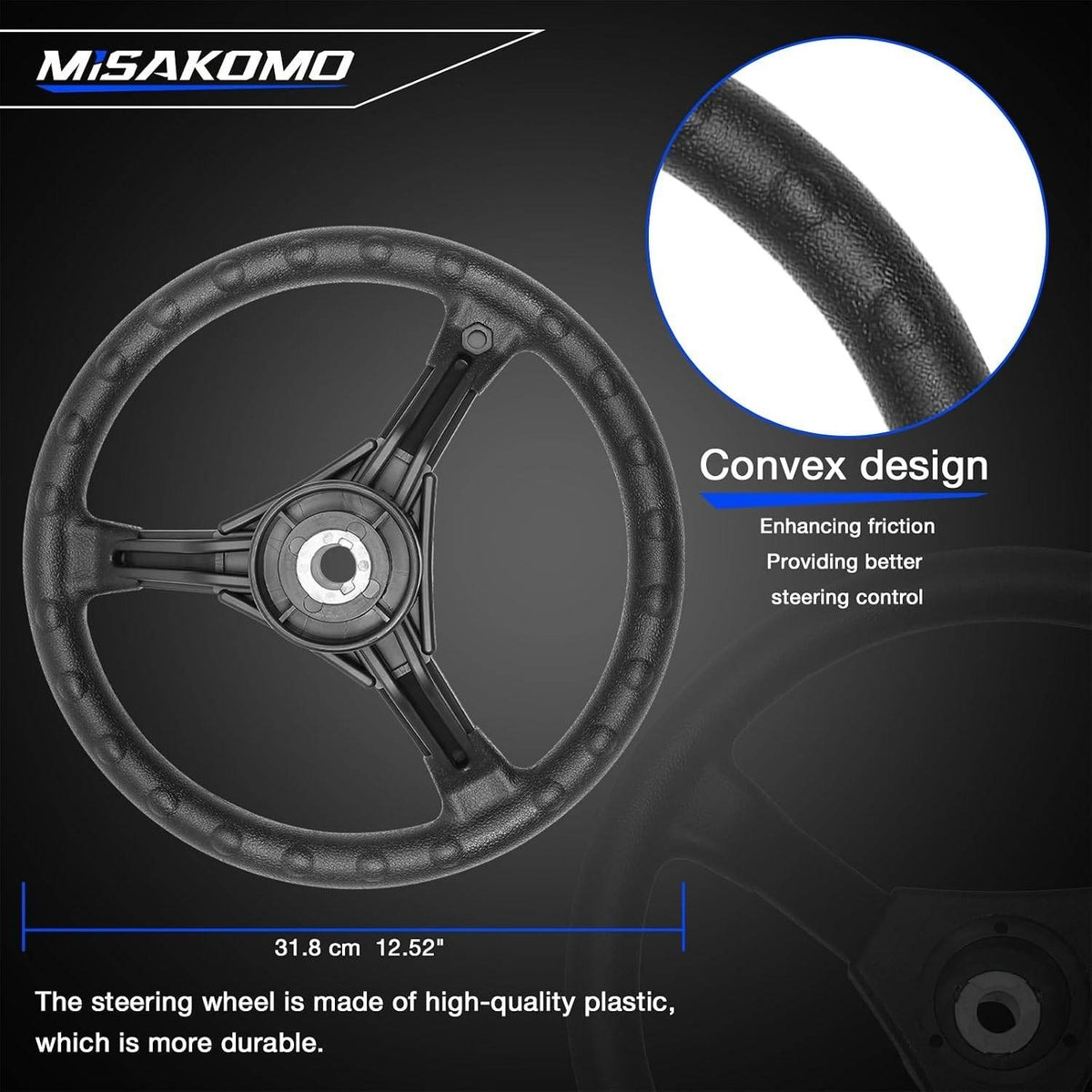 Misakomo 12 FT Boat Steering Cable Outboard Rotary System Kit with 12.5" Wheel
