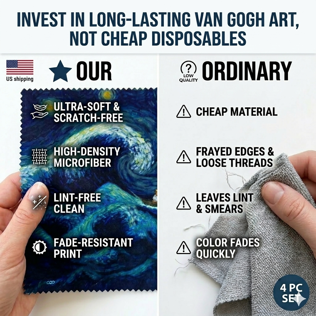 Set of 4 Van Gogh Starry Night Art Microfiber Cleaning Cloths