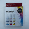 Genuine Canon GI-25 Cyan/Magenta/Yellow Ink Bottle 3 Pack for MegaTank GX1020