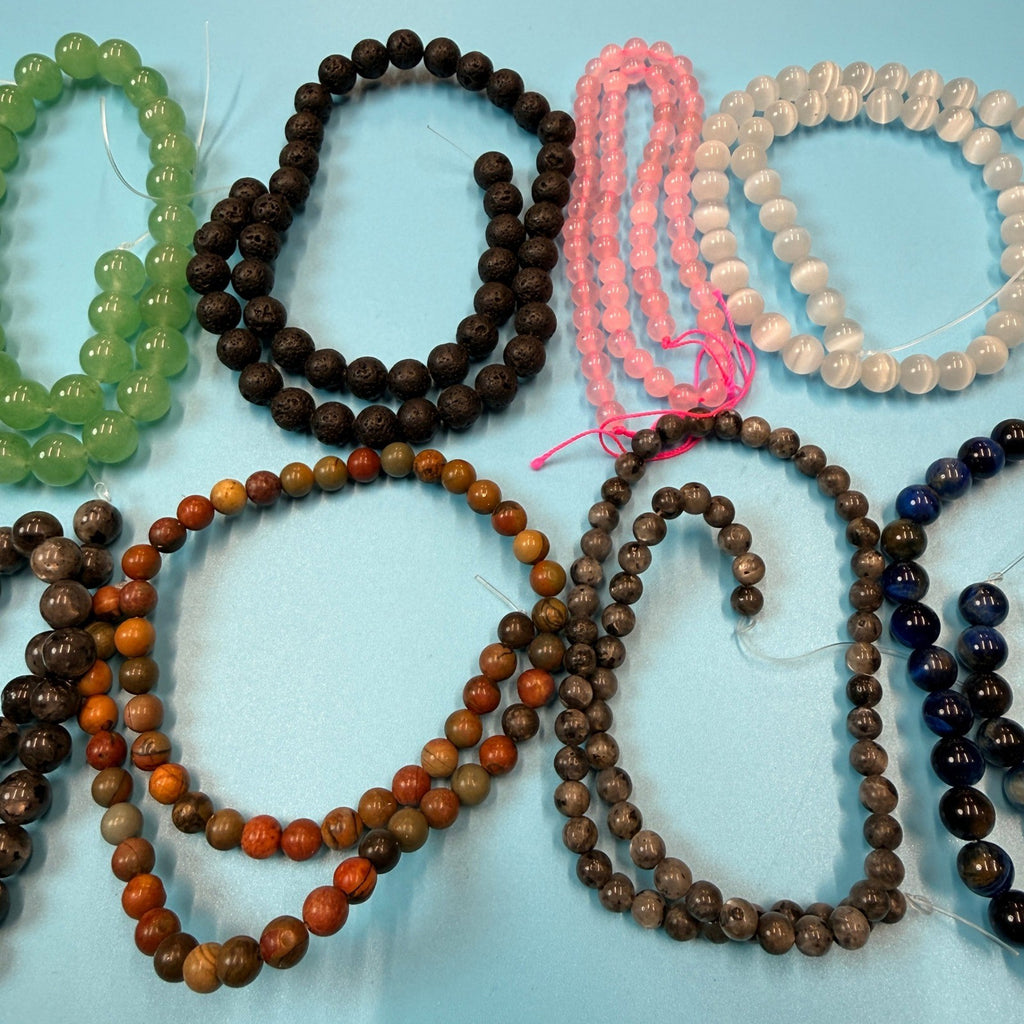 Set of 10 Natural Gemstone Round Beads Strands 15" Sizes 6,8,10 mm 12oz №B23