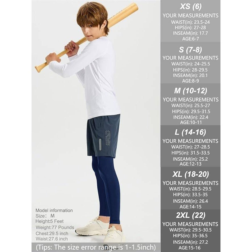 MSRP $26 DEVOROPA Boy's M Leggings Quick Dry Youth Compression Pants Sports