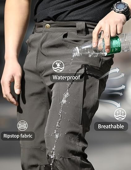AUTIWITUA Mens Dark Gray S-3XL Tactical Cargo Pants Water Resistant (NO BELT) Ri
