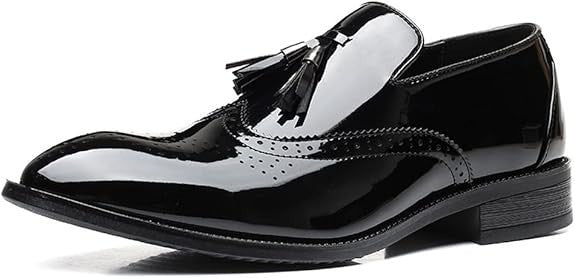 Santimon Men's US 8 Black Patent Leather Wingtip Tassel Loafers Dress Shoes