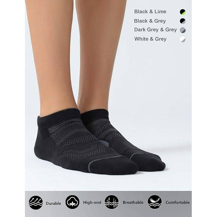 Set of 6 CS CELERSPORT Men's L Black Ankle Running Socks with Cushion, Arch Su