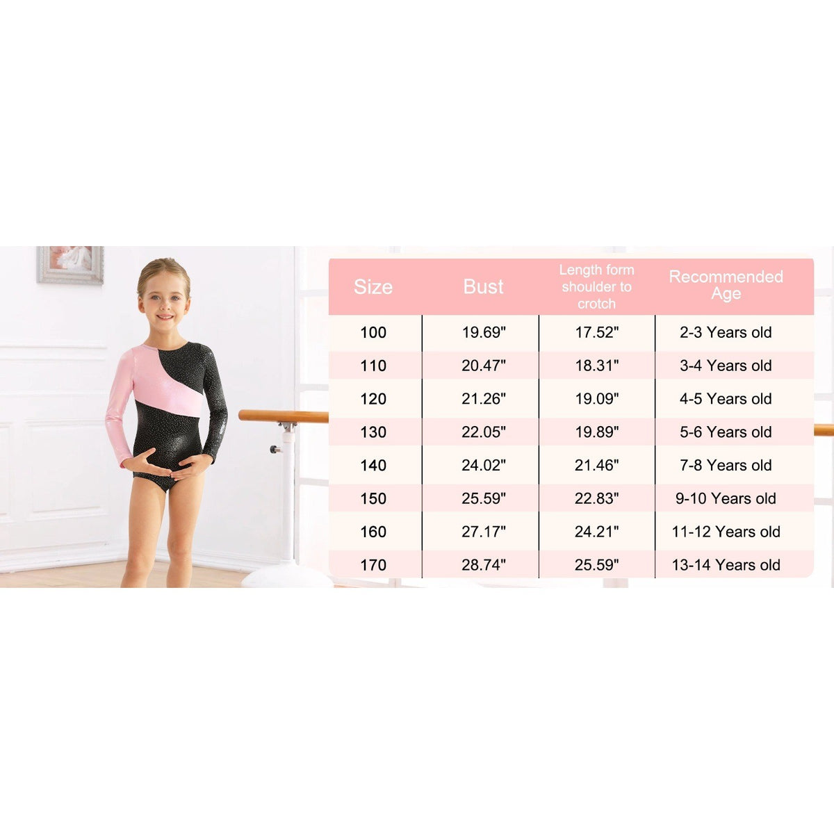 MSRP $18 DAXIANG Blue/Black 140 (7-8Y) Long Sleeve Gymnastics Leotards for Gir