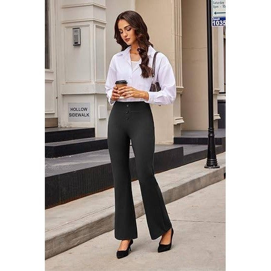 Keriffe Women's M Black Bootcut Dress Pants High Waist Stretchy Business Work C