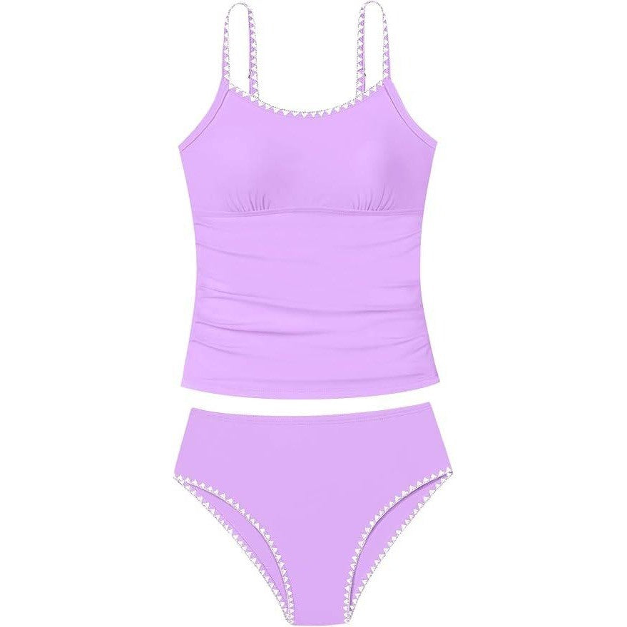 MSRP $25 TyeSmo Girls 11-12Y Swimsuit Solid Color Tankini Contrast Trim Swimwea