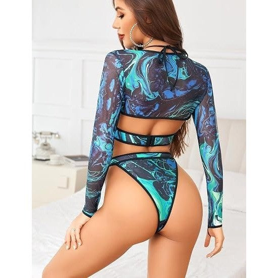 MSRP $35 Avidlove Womens M Tie Dye Rave Outfits 2 Piece Sexy Lingerie Bodysuit