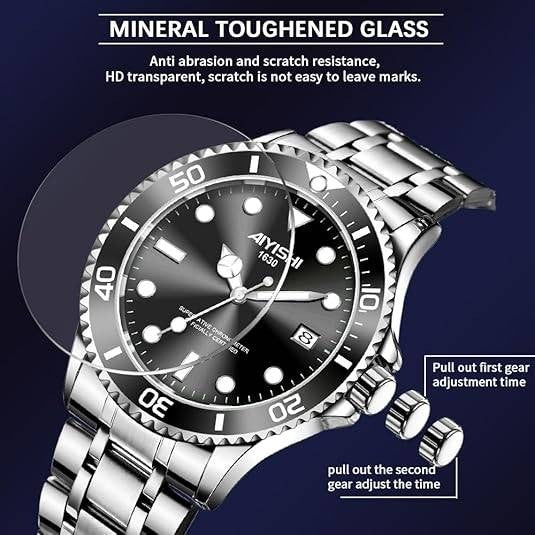 Dofia Xiaoya Aiyishi 1630 Men's Silver Stainless Steel Quartz Watch Black Dial G