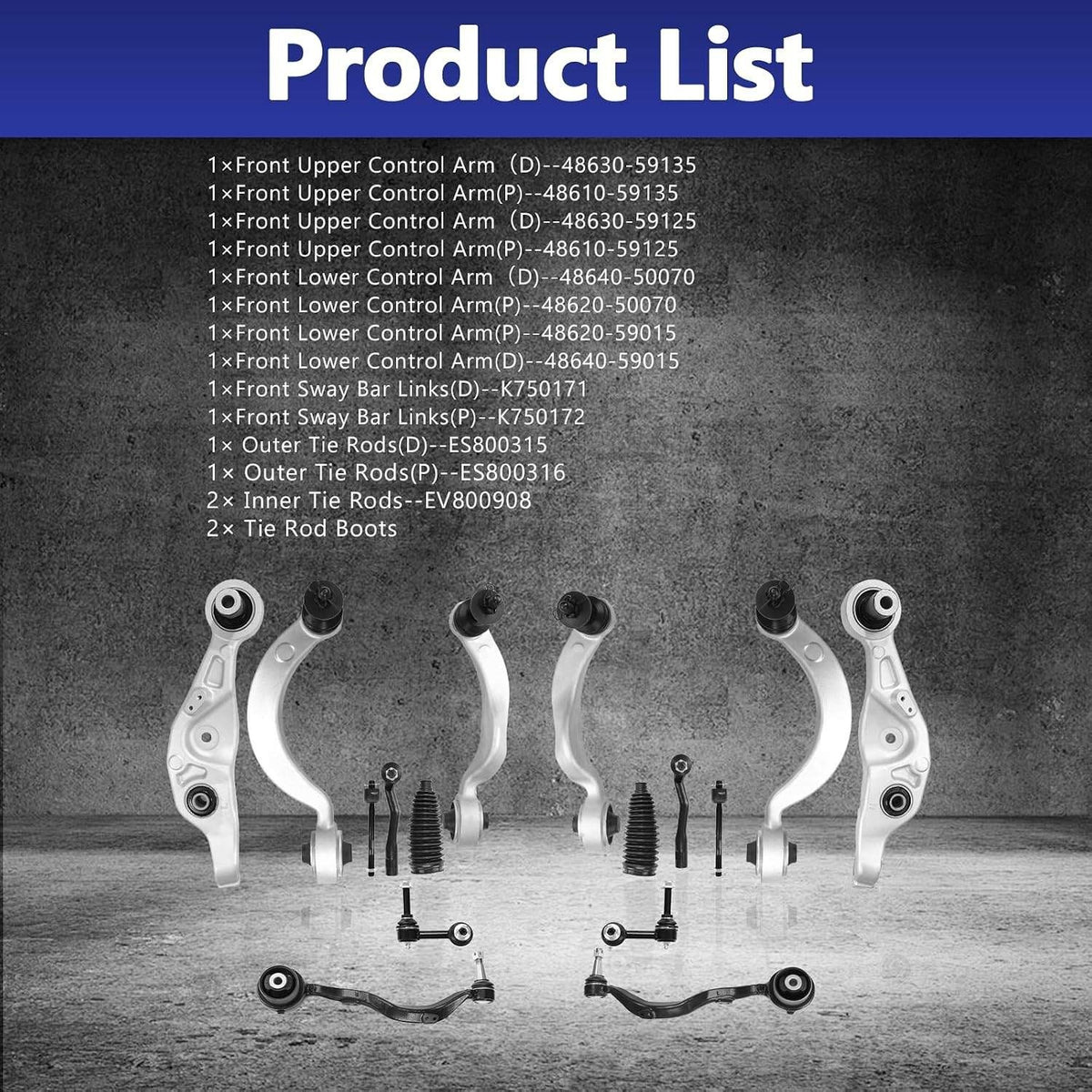 HAWK BROTHER 16 pcs Front Suspension Kit for 2007-2017 Lexus LS460 RWD Upper