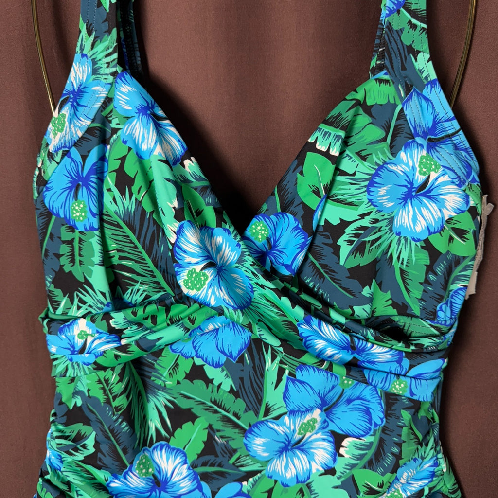 Land’s End Women's XS-L, XS-L LONG SlenderSuit Wrap One-Piece Swimsuit Black/Tur