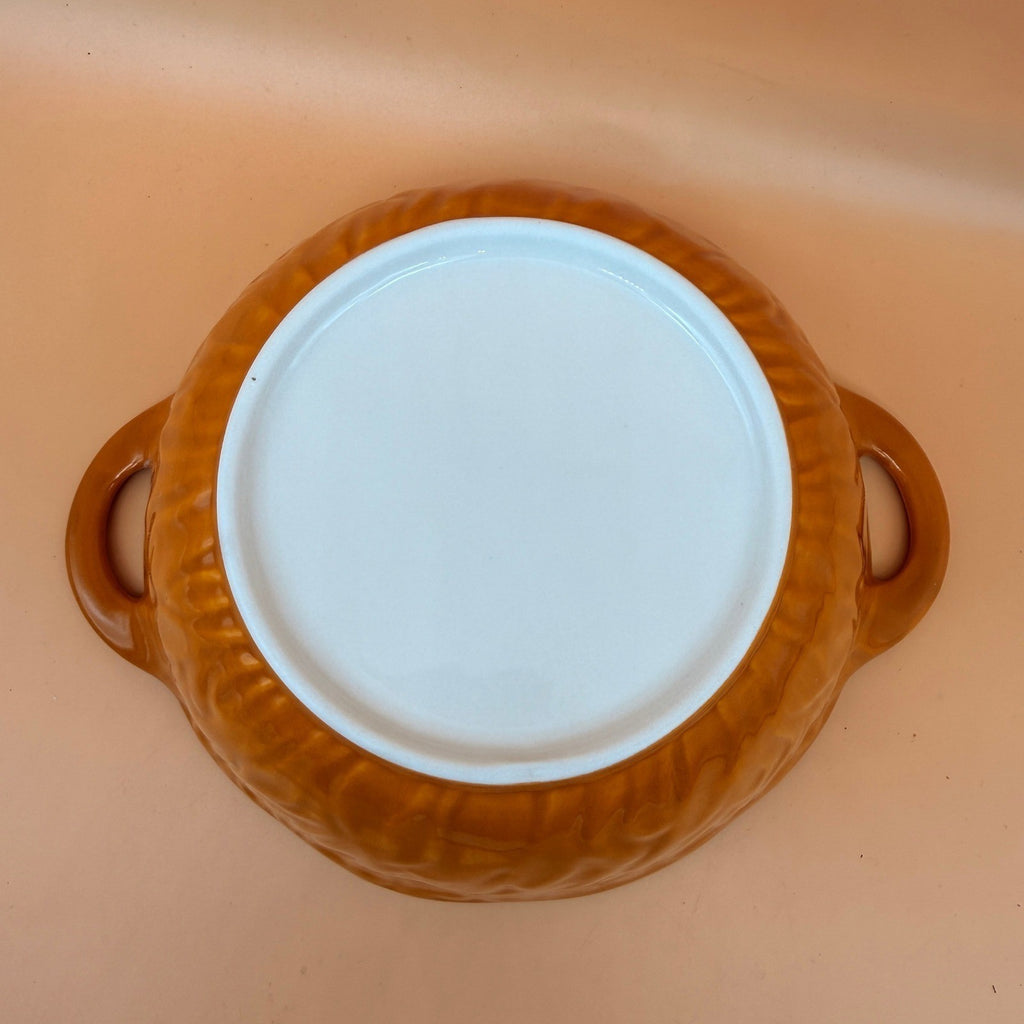 Boho Ceramic Orange Serving Bowl with Handles, Large Porcelain Salad Bowl