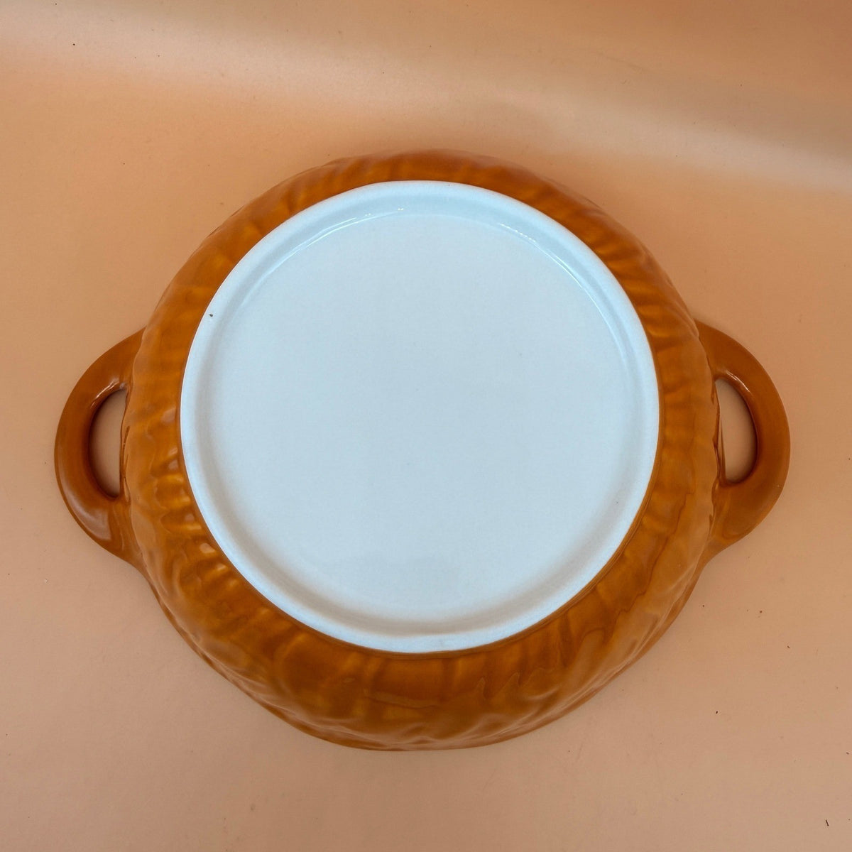 Boho Ceramic Orange Serving Bowl with Handles, Large Porcelain Salad Bowl