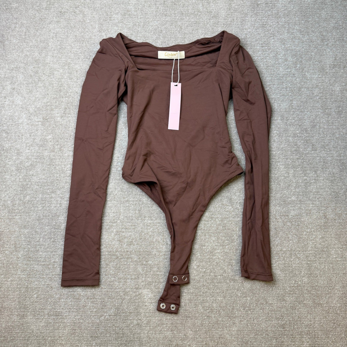 MSRP $28 QINSEN Women's XS Sexy Square Neck Bodysuit Long Sleeve Double Lined