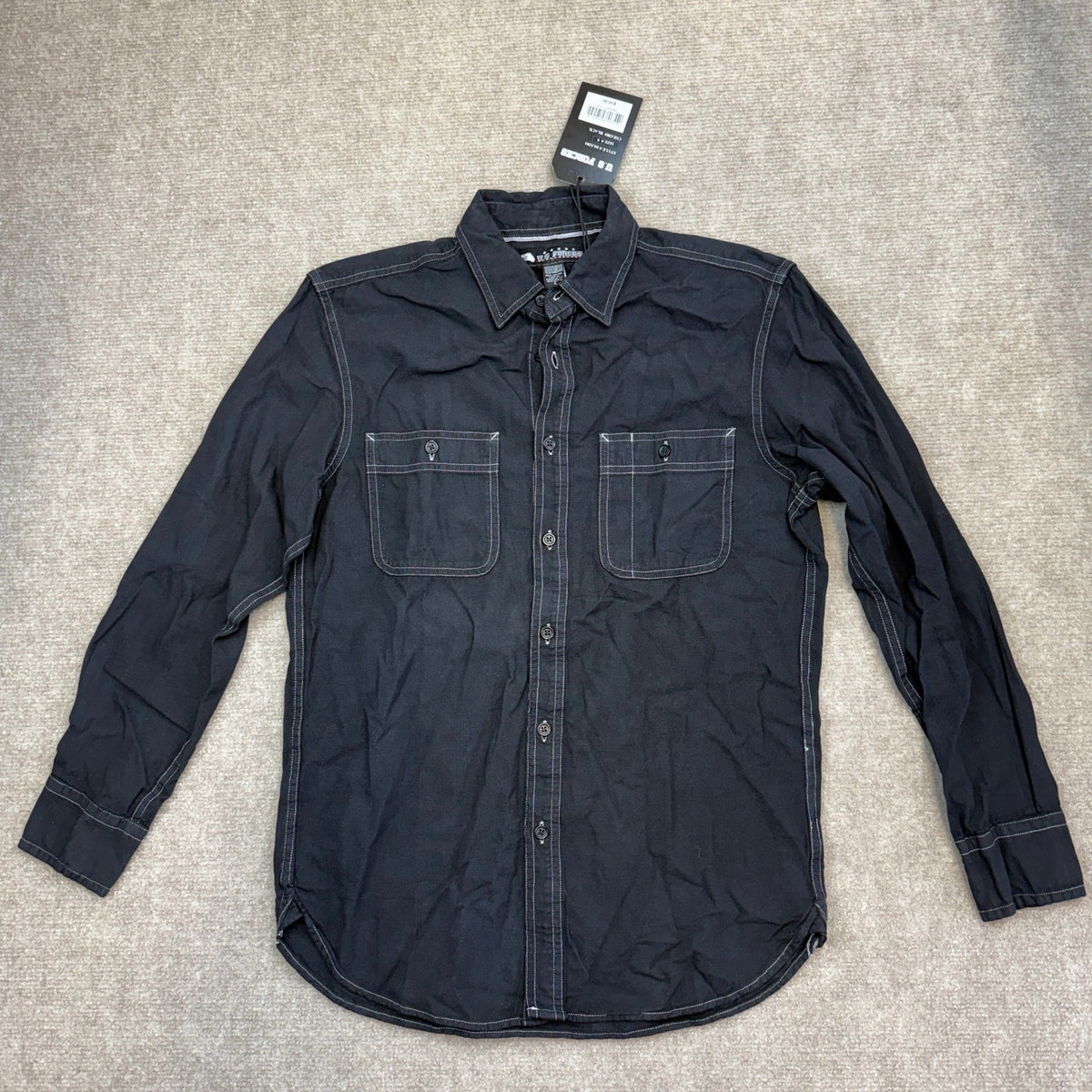 MSRP $50 U.S Forces Man's S Black Long Sleeve Button Up Shirt Contrast Stitching