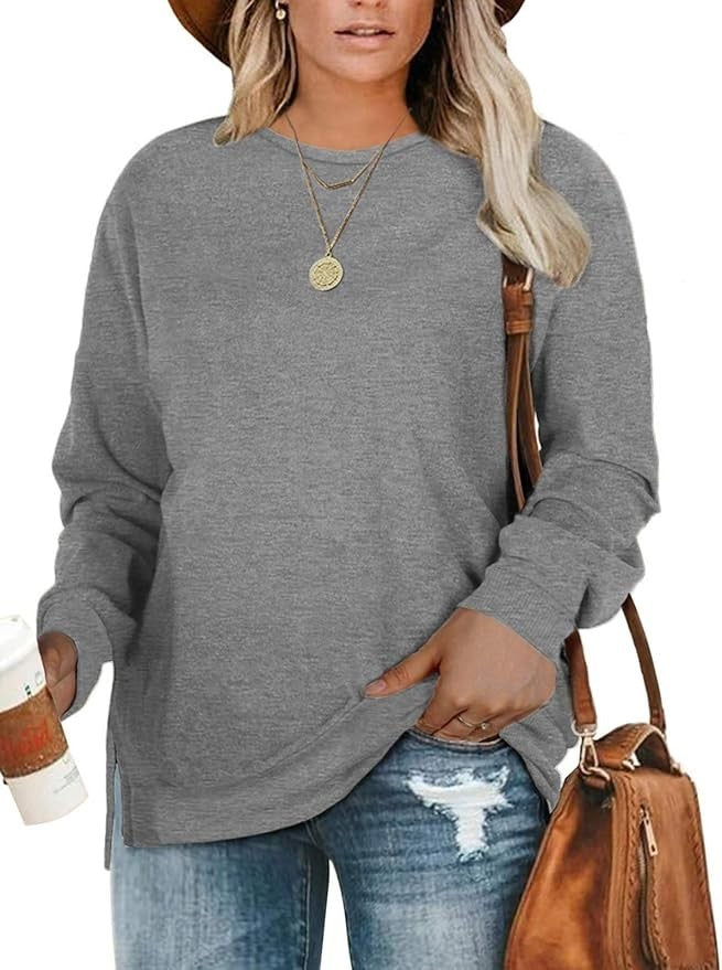 DOLNINE Plus-Size 14W-16W Womens Casual Sweatshirt Top Side Slit Pullover Shirt