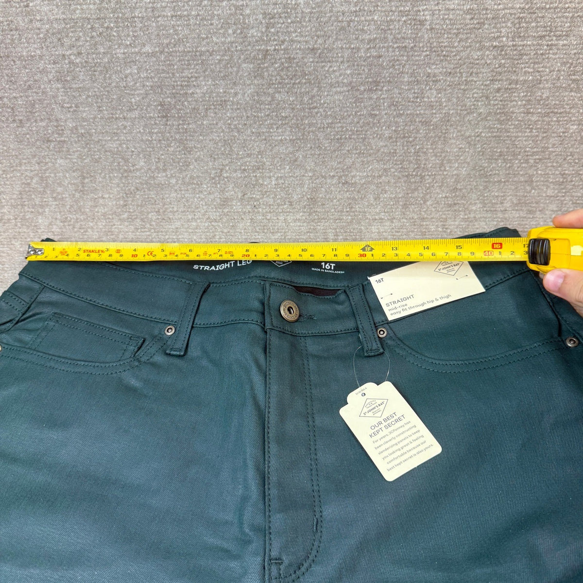 MSRP $60 St. John's Bay Womens 16 Tall Mysterious Green Mid Rise Jeans Straight
