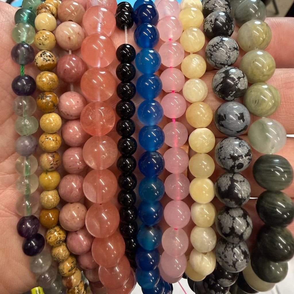 Set of 10 Natural Gemstone Round Beads Strands 15" Sizes 6,8,10 mm 14oz №B11