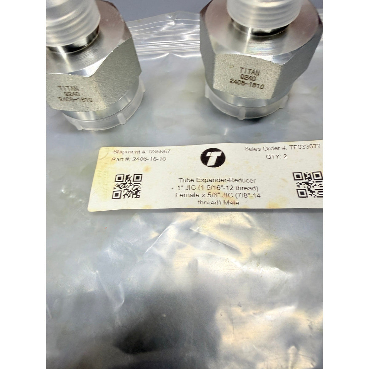 Set of 2 Titan 2406-16-10 Tube Expander-Reducer 1" JIC Female x 5/8" JIC Male