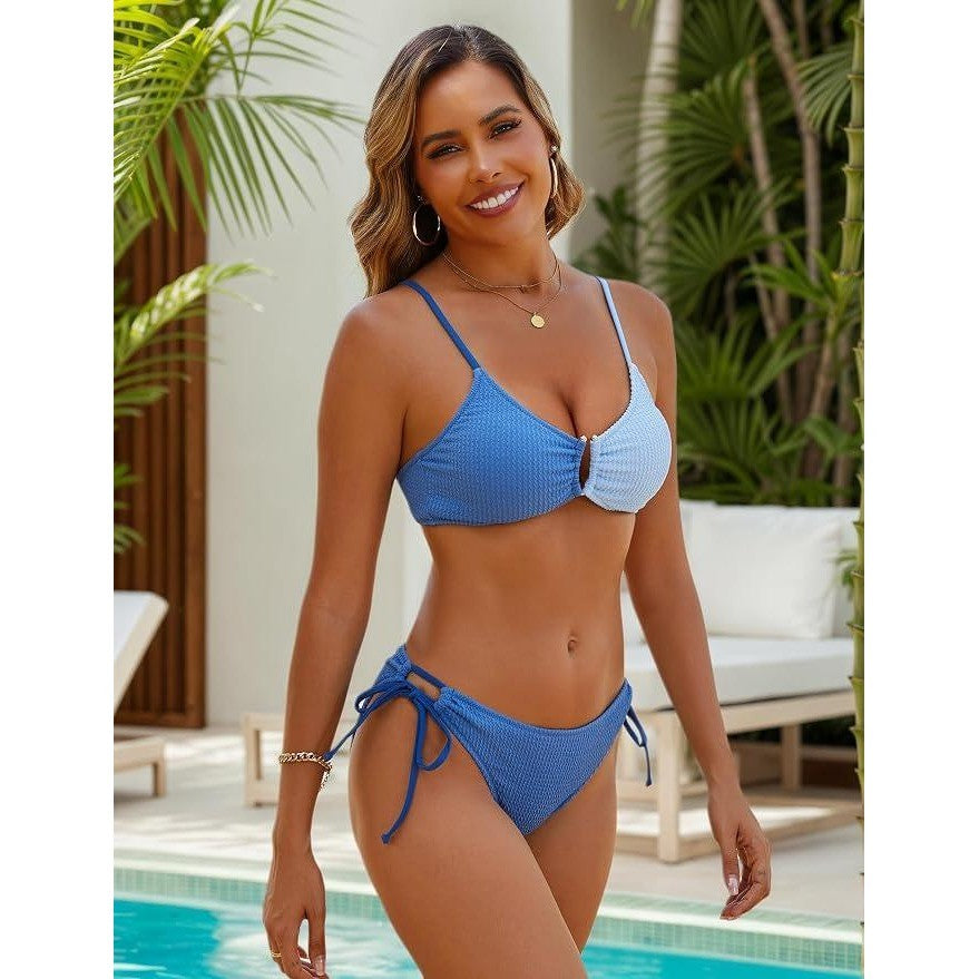 MSRP $30 ZEMOQ Women's L Bikini Set U-Wire Cutout Two Piece Swimsuit Push Up