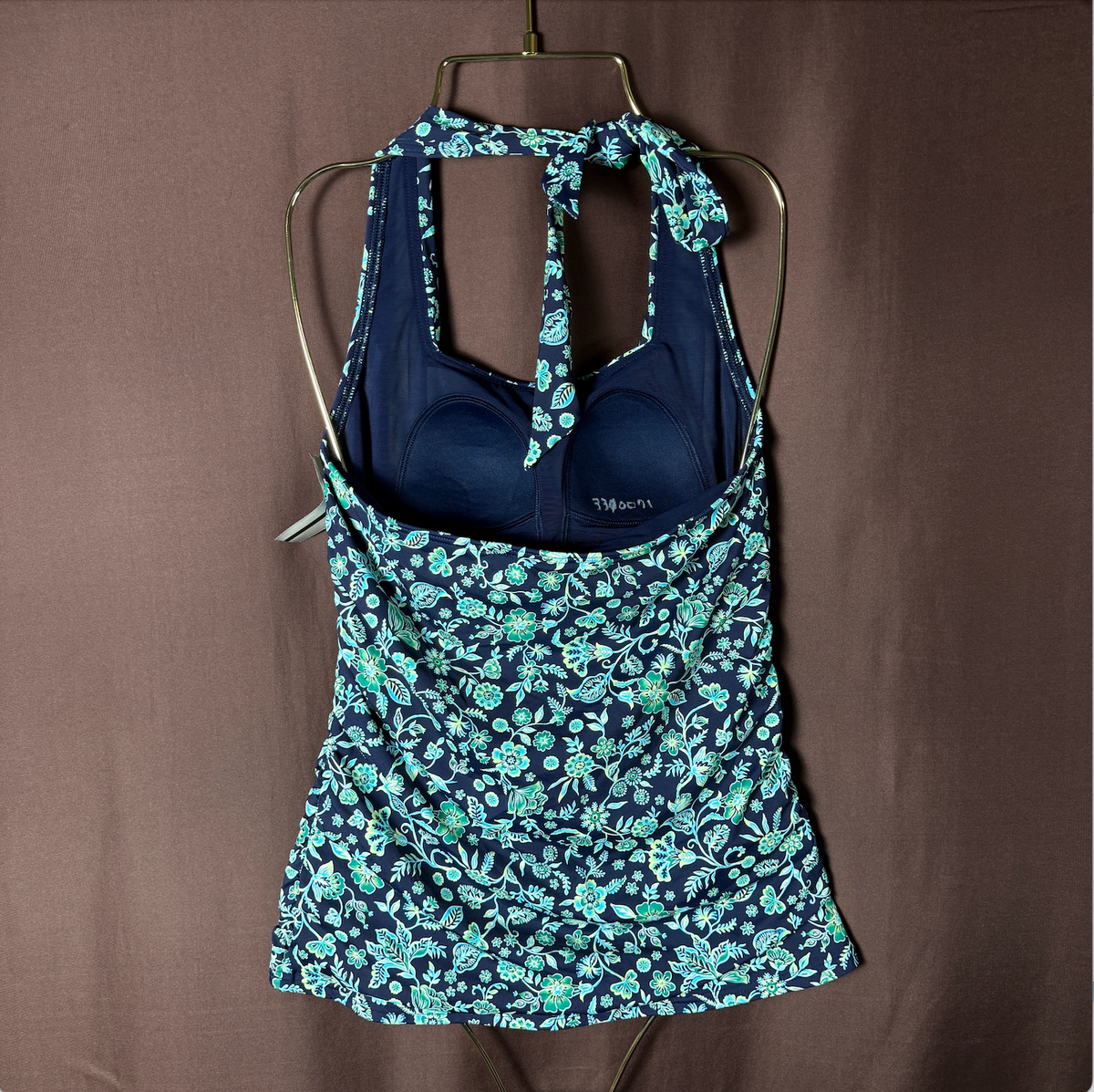 Lands' End Women's 2 UPF 50 Squareneck Halter Tankini Swimsuit Top Navy/Turquois