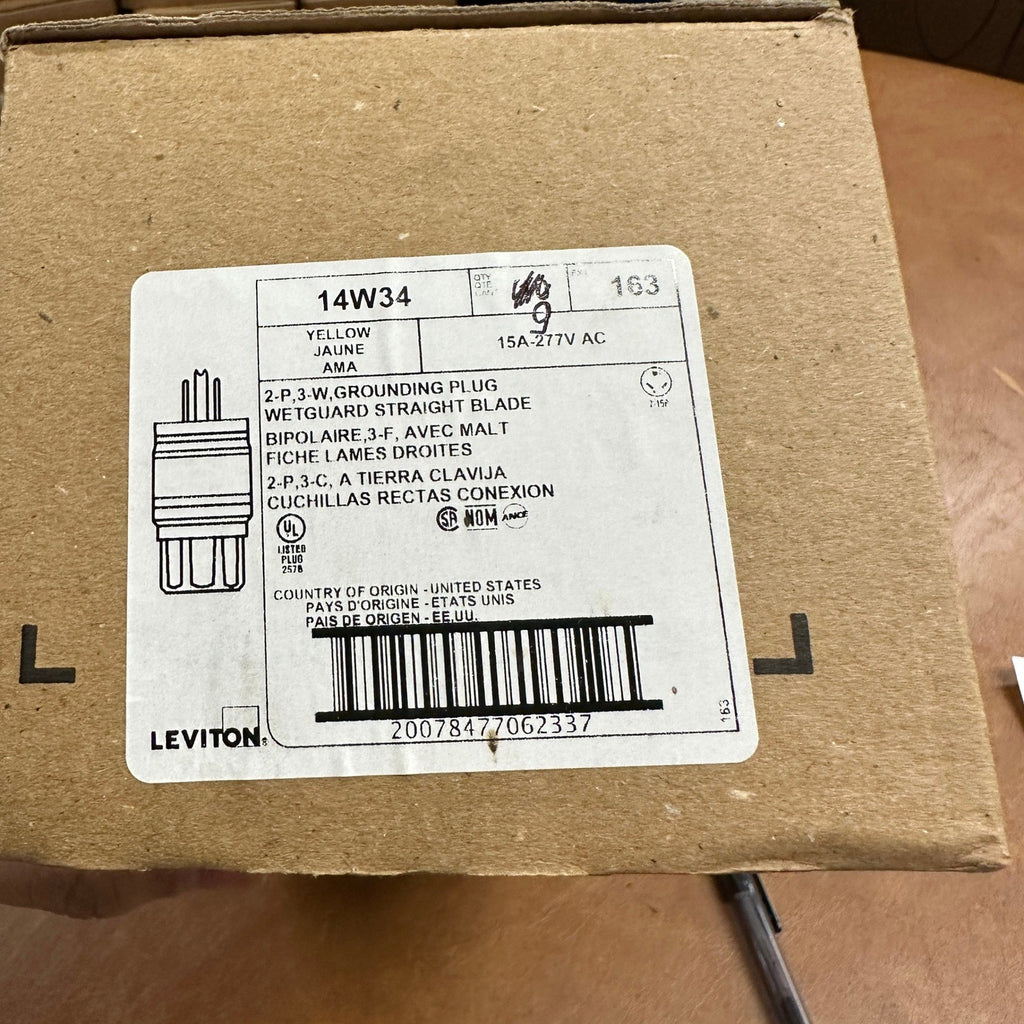 Pack of 9 Leviton 14W34 Male Wetguard Watertight Straight Blade Plug 15A-277V