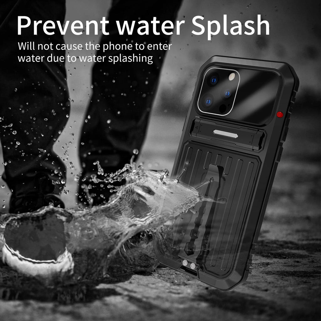 Aluminium Shockproof Case for iPhone 12–14 Pro / Pro Max Built-in Tempered Glass
