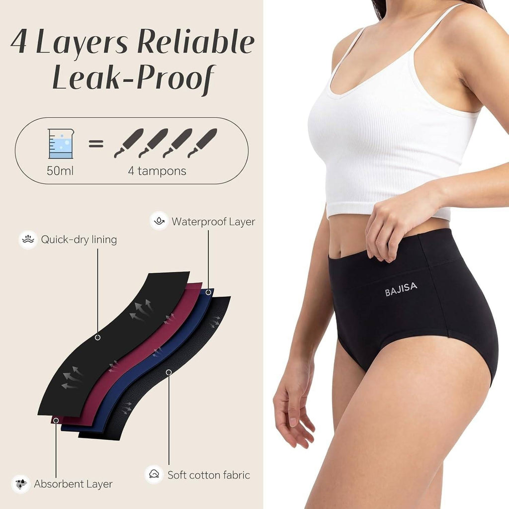 MSRP $31 BAJISA 3 Pack Women's L Incontinence Underwear Cotton Leakproof Period