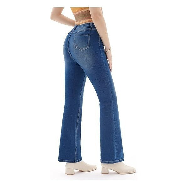 MSRP $57 Prettyleaf Women's Blue L 28" Petite Stretch Flare Jeans High Waisted