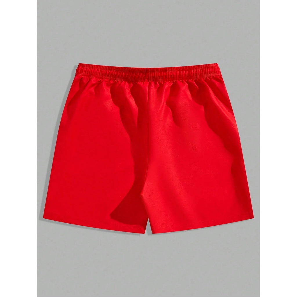 NWT Romwe Men's L Red Prep Drawstring Waist Letter Print Basketball Shorts