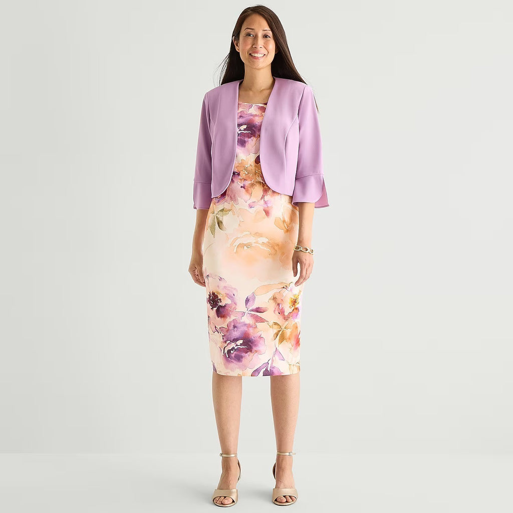 MSRP $94 Maya Brooke Womens 2 Piece Sz 6 Lavender Cream Floral Jacket Dress