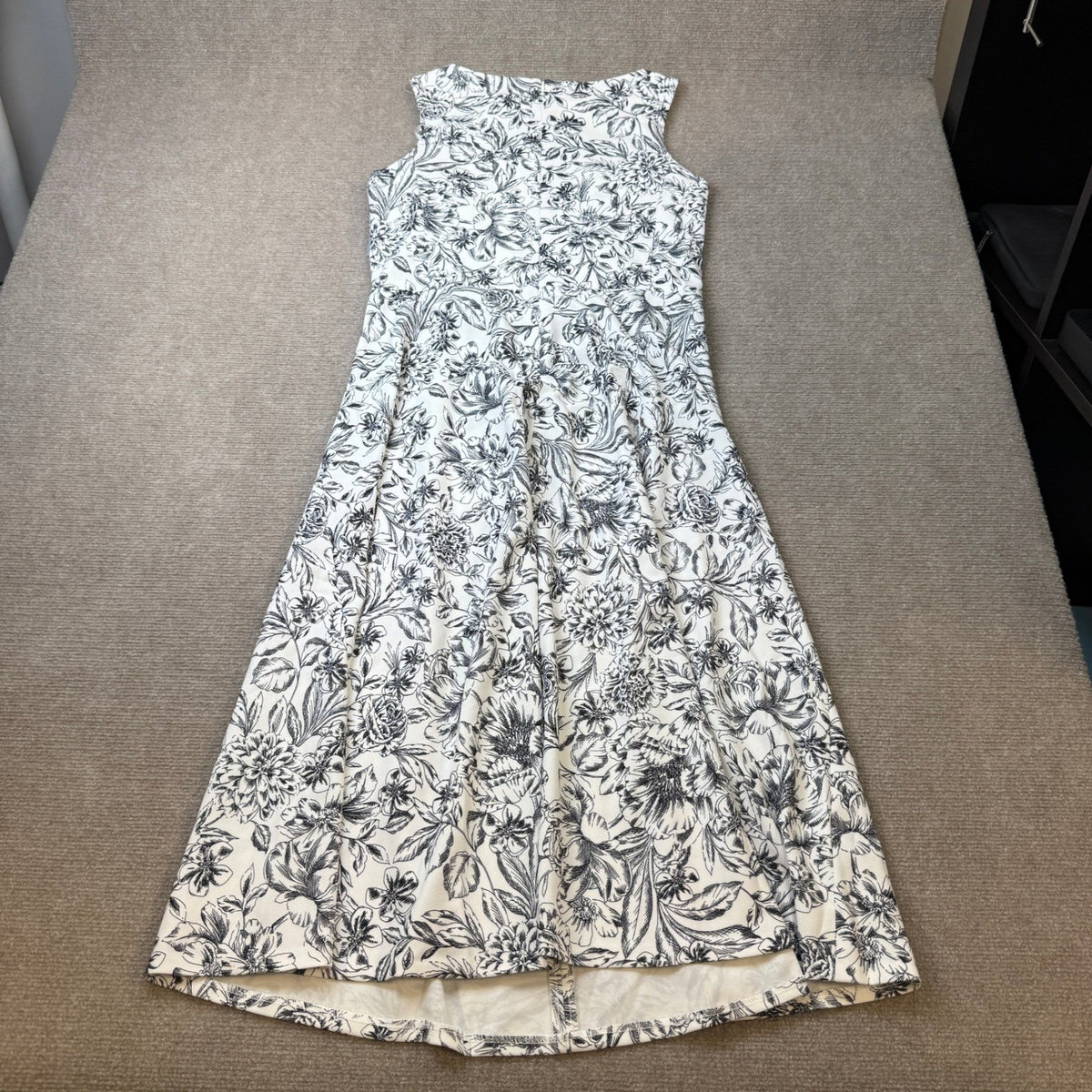 MSRP $99 Marc New York Womens 4 Ivory Black Floral Sleeveless Midi Dress Round
