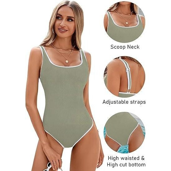 MSRP $40 BMJL Women's M Army Green One Piece Swimsuit Sports Adjustable Strap