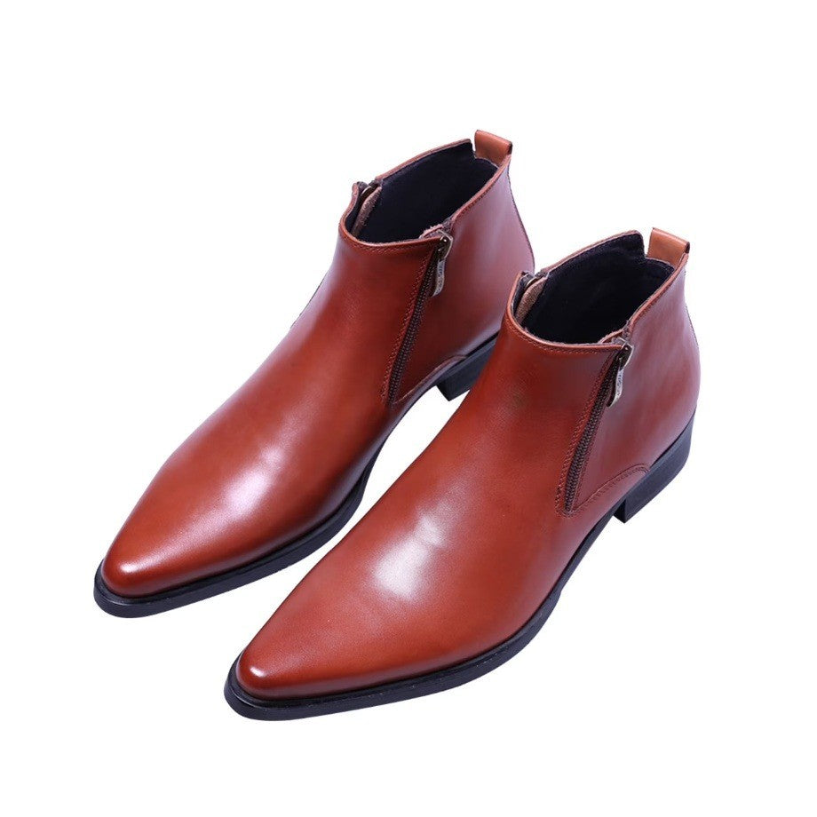 Santimon Men's US 9.5 Brown Ankle Genuine Leather Zipper Casual Boots w/ SCUFF
